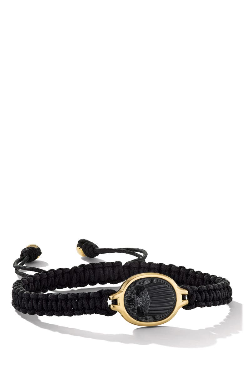 David Yurman Cairo Scarab Black Nylon Woven Bracelet with Black Onyx & 18K Yellow Gold, Main, color, 