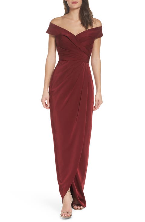 Long Jersey Dress with Ruching and Cap Sleeves