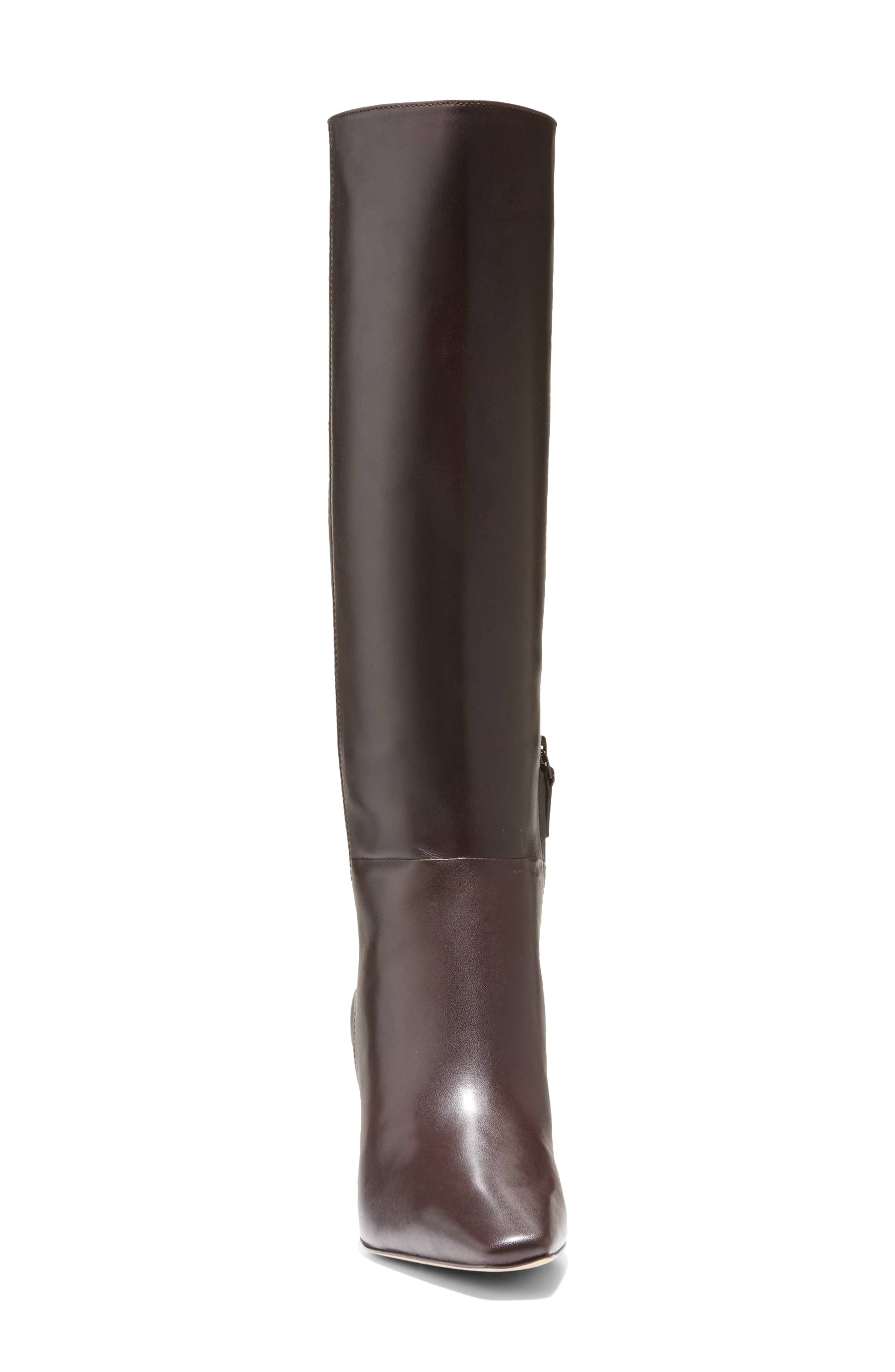 Blanche Snip Toe Leather Boot, Alternate, color, DARK CHOCOLATE LEATHER