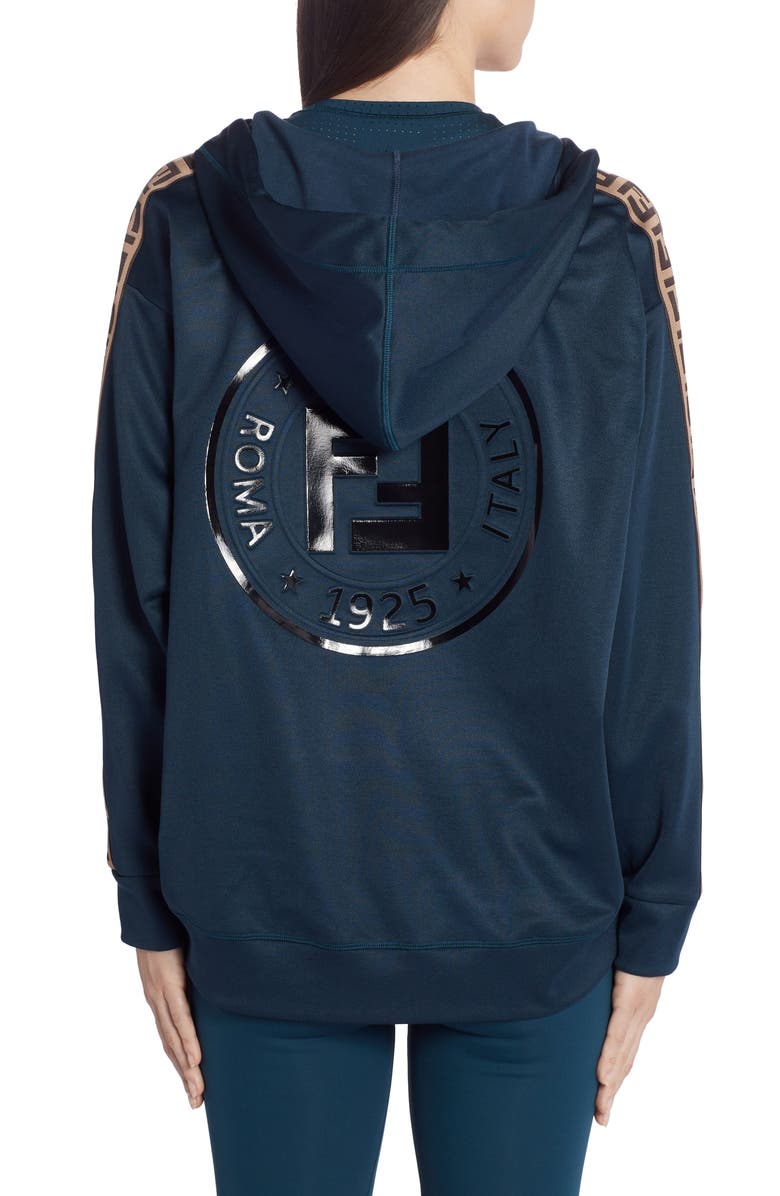 Fendi FF Logo Hooded Jersey Jacket, Alternate, color, 