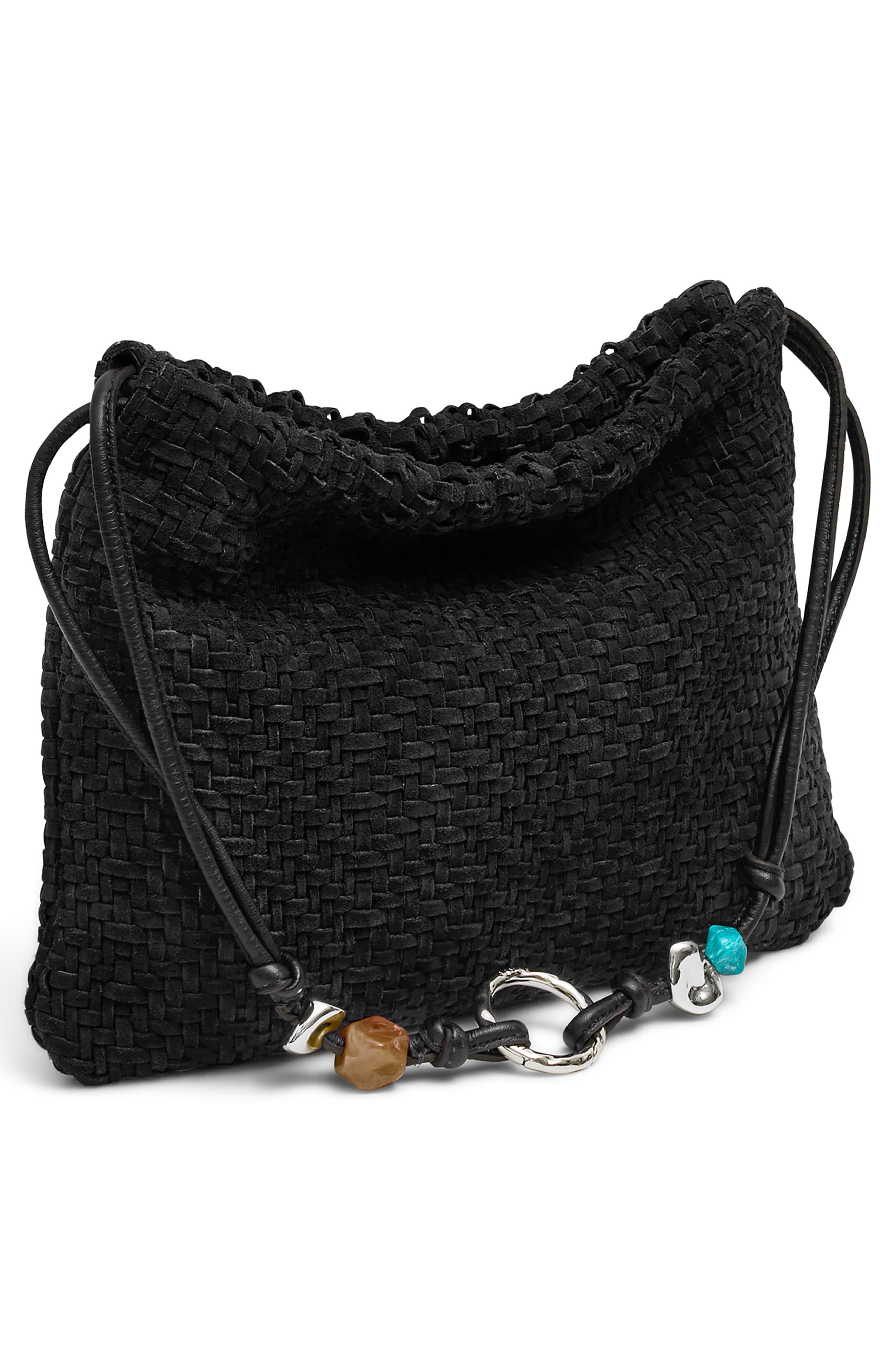 AIMEE Tie Breaker Shoulder Bag, Alternate, color, Black Woven Suede