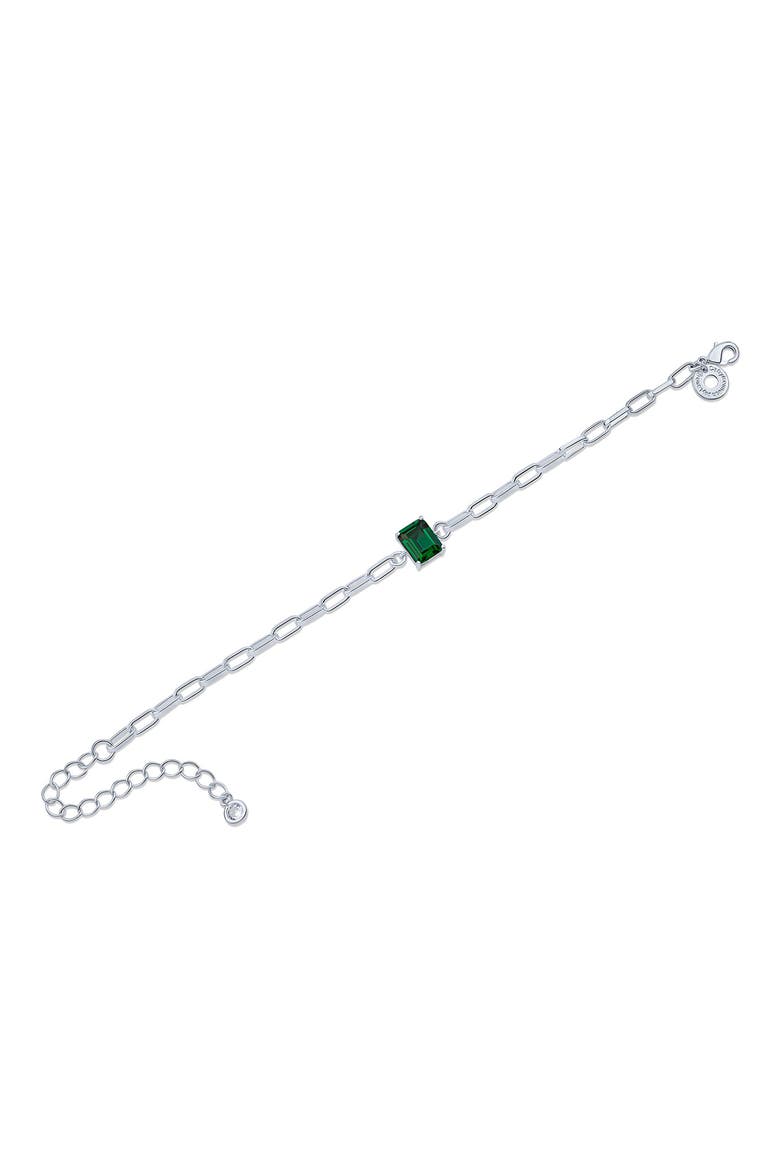 Emerald Cut Cubic Zirconia Paper Clip Chain Bracelet, Alternate, color, GREEN/ SILVER