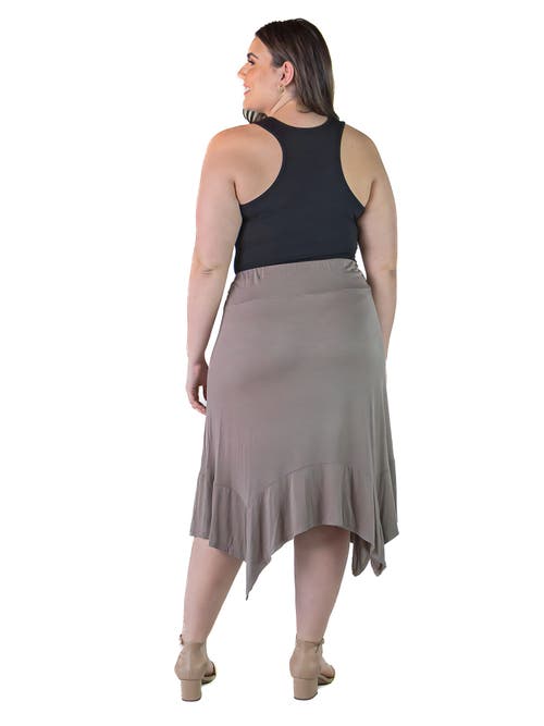24seven Comfort Apparel Plus Size Elastic Waist Handkerchief Skirt In Brown