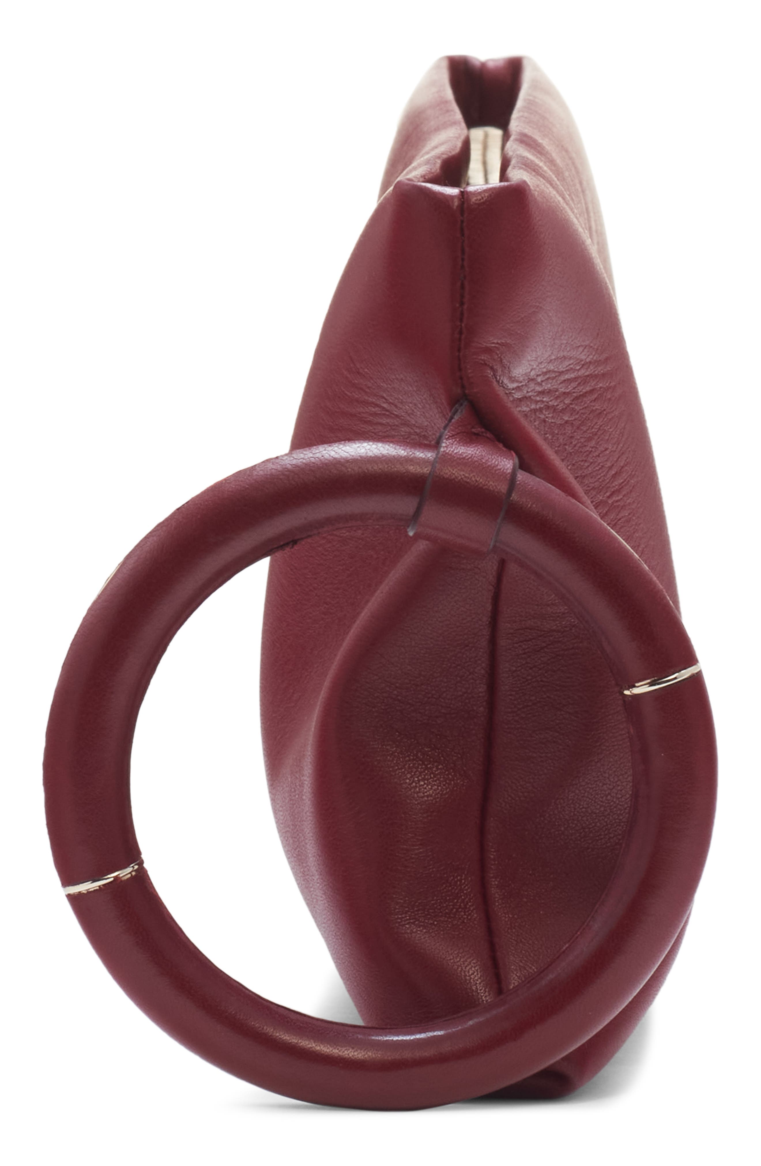 T-Ring Leather Clutch, Alternate, color, RUBY RED
