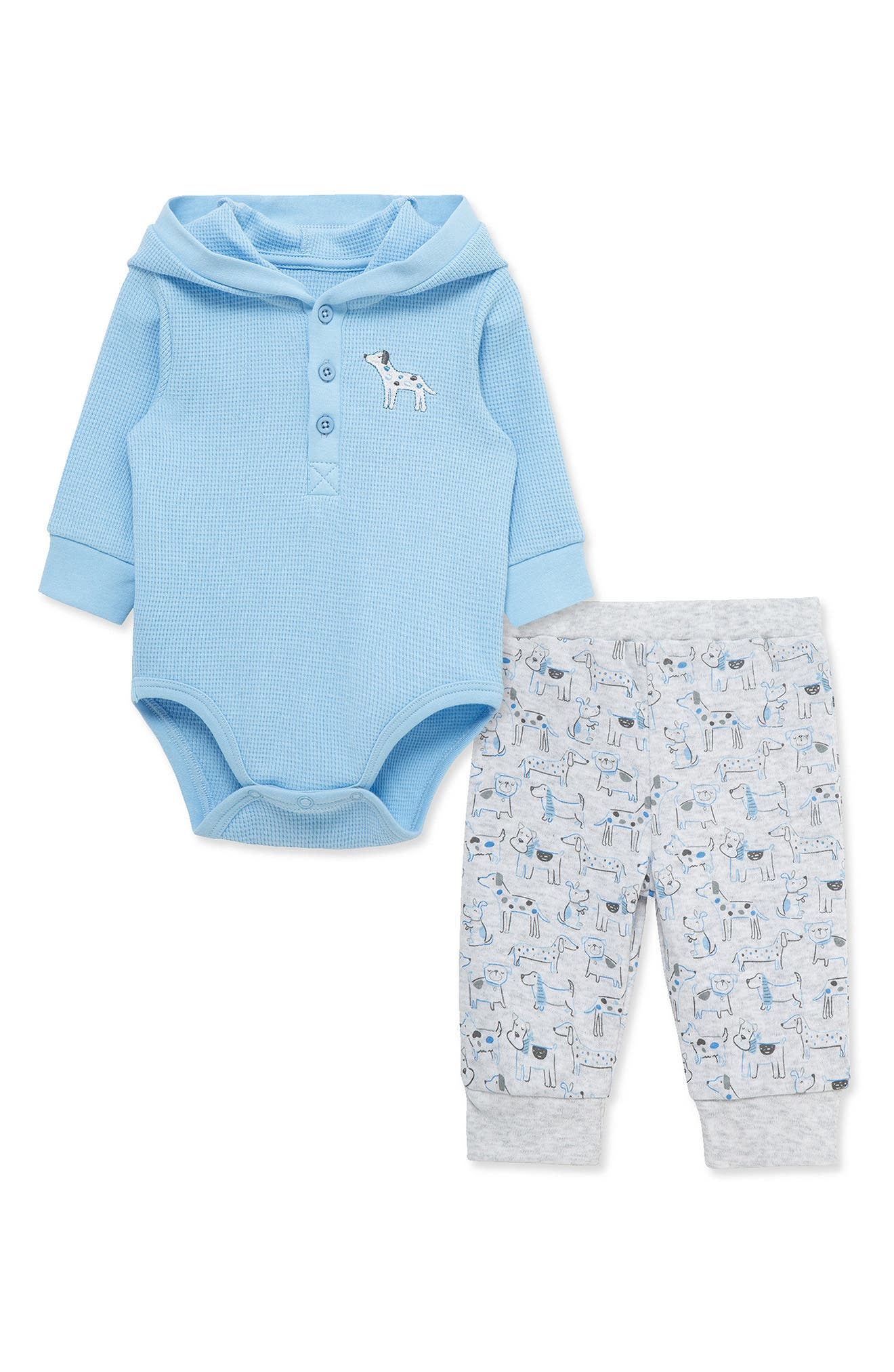 Little Me Hooded Waffle Knit Bodysuit & Pants