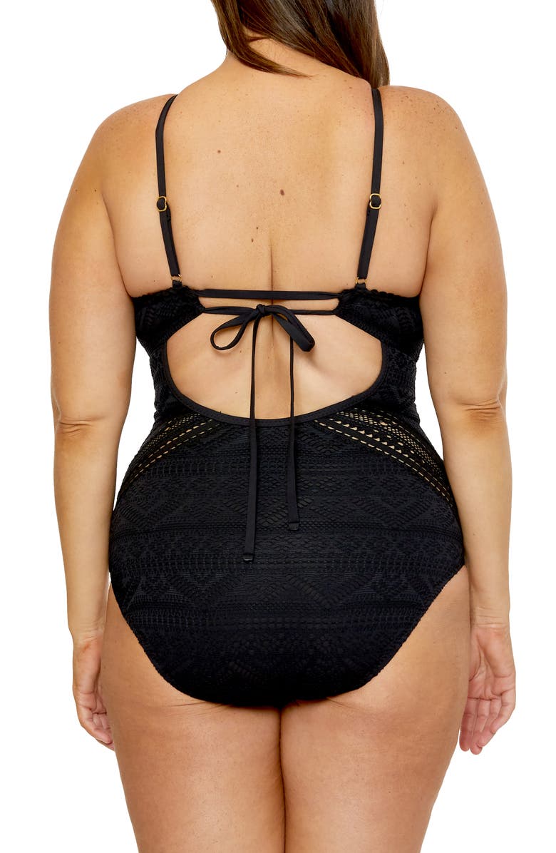 Becca Etc. Colorplay Lace Overlay One-Piece Swimsuit, Alternate, color, Black