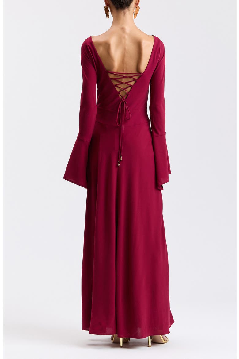 Long Sleeve Crepe Maxi Dress, Alternate, color, BURGUNDY