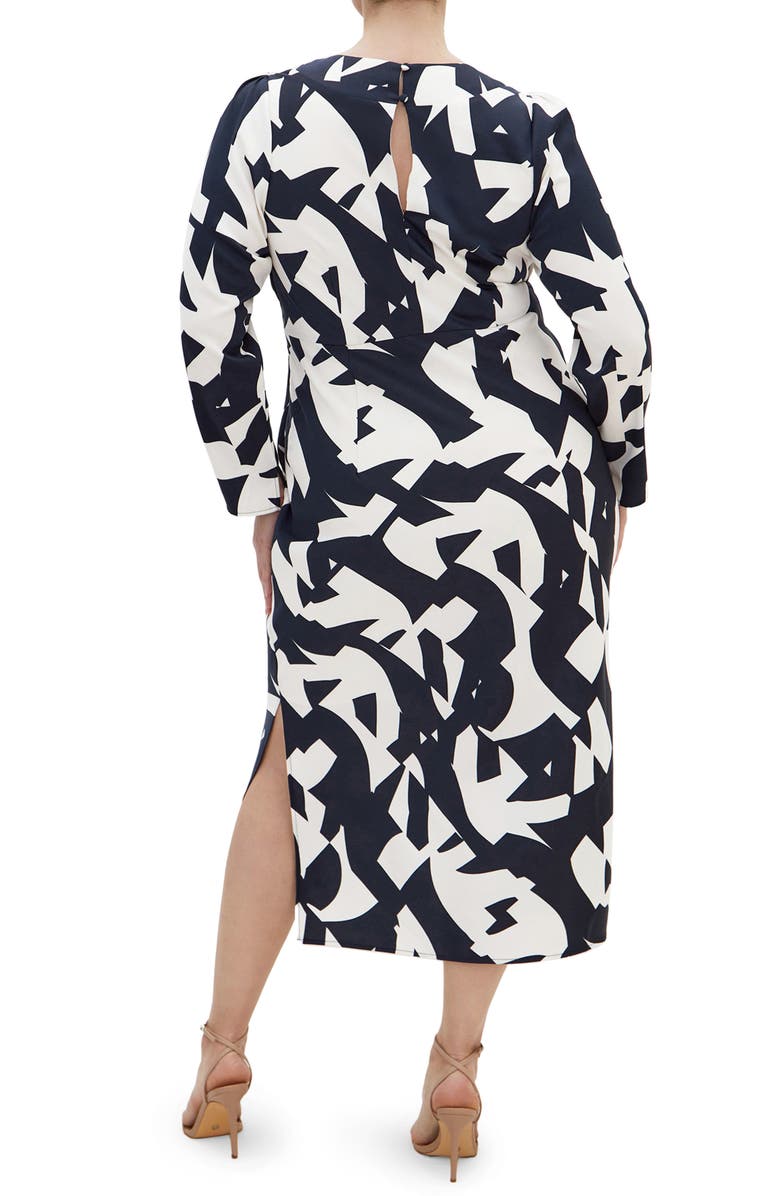 City Chic Lana Twist Cutout Long Sleeve Maxi Dress, Alternate, color, Geo Scarf