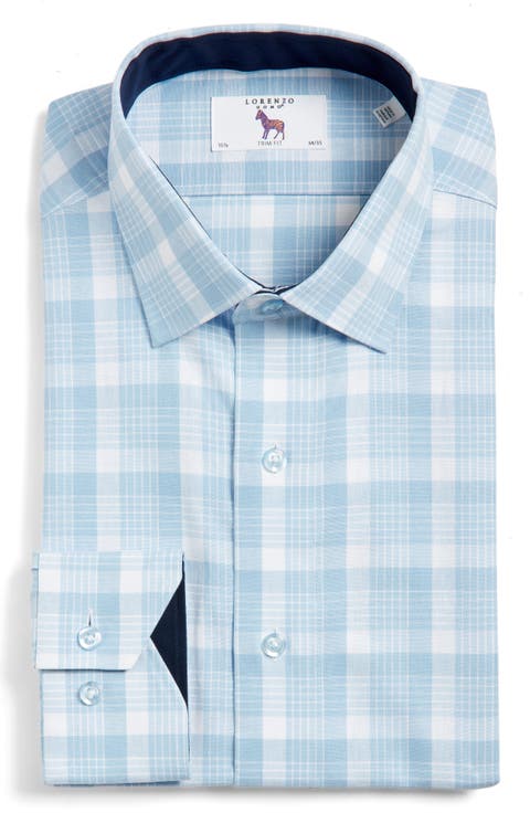Trim Fit Plaid Check Cotton Dress Shirt (Regular, Big & Tall)