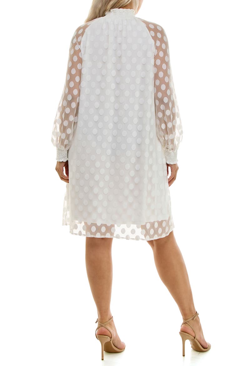 Polka Dot Long Sleeve Trapeze Dress, Alternate, color, IVORY