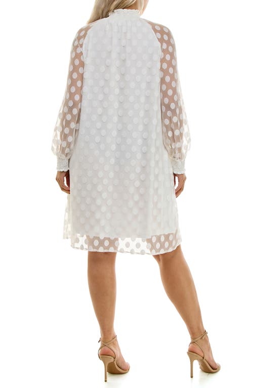 Nina Leonard Polka Dot Long Sleeve Trapeze Dress