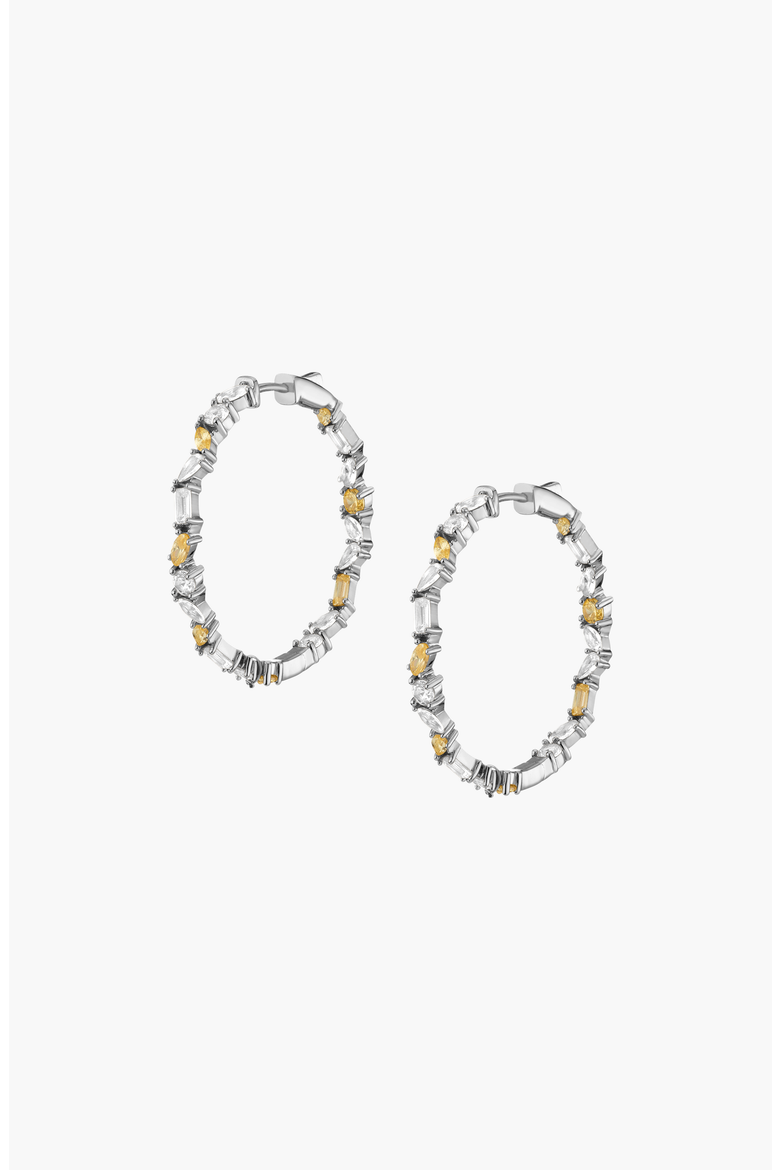 Lab Grown Sapphire and Mixed Shape Hoop Earrings, Main, color, Sterling Silver