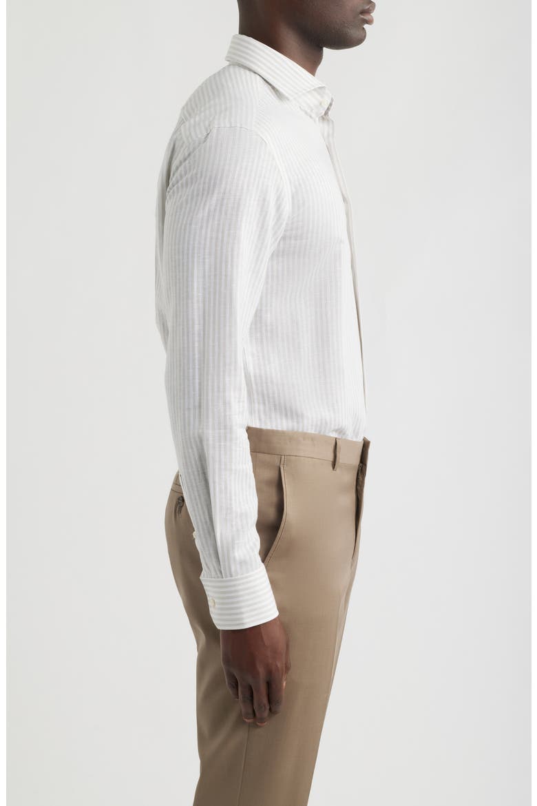 Hank Slim Fit Plaid Linen & Cotton Shirt, Alternate, color, OPEN BEIGE