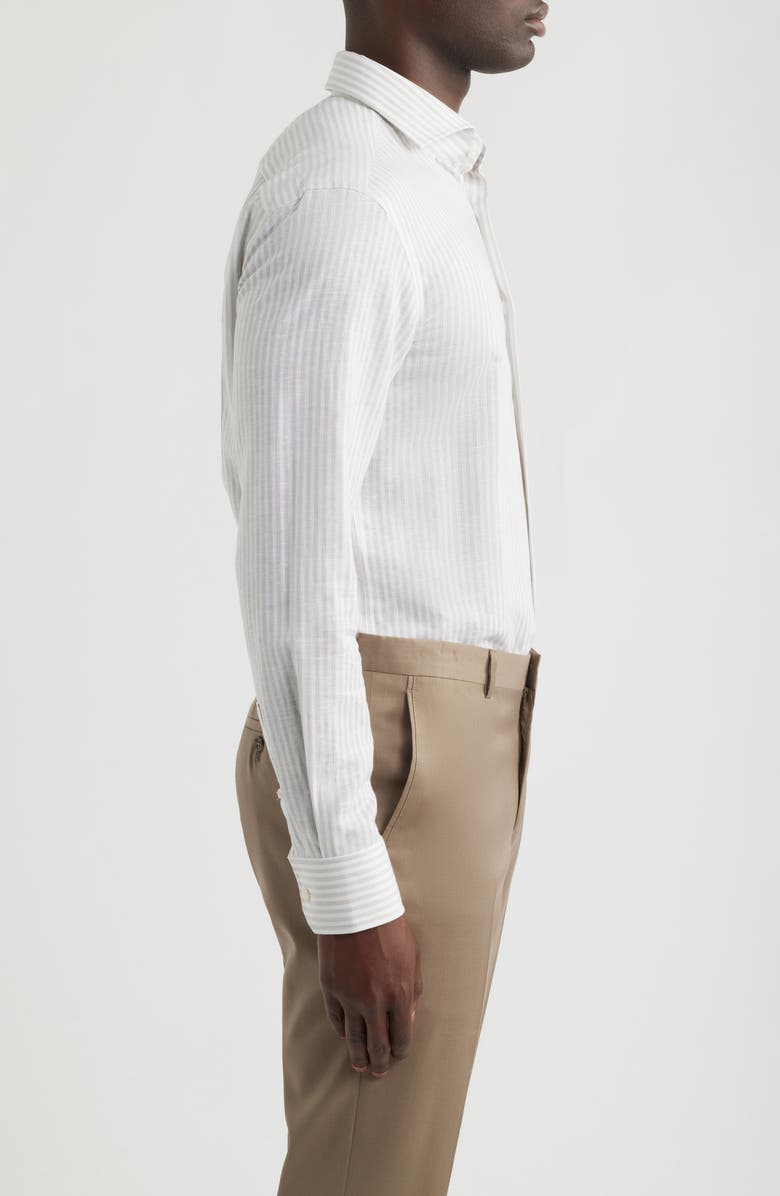 BOSS Hank Slim Fit Plaid Linen & Cotton Shirt, Alternate, color, Open Beige