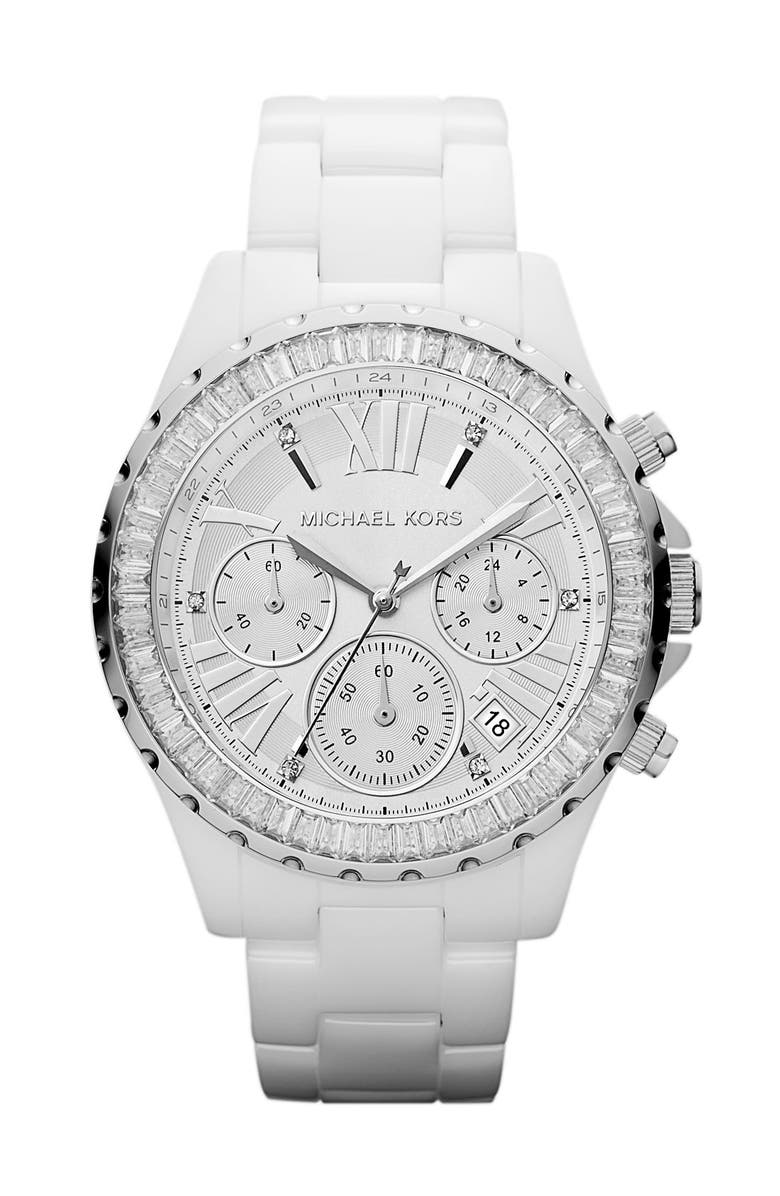 MICHAEL Michael Kors Michael Kors 'Madison' Crystal Bezel Ceramic Watch, 41mm, Main, color, 