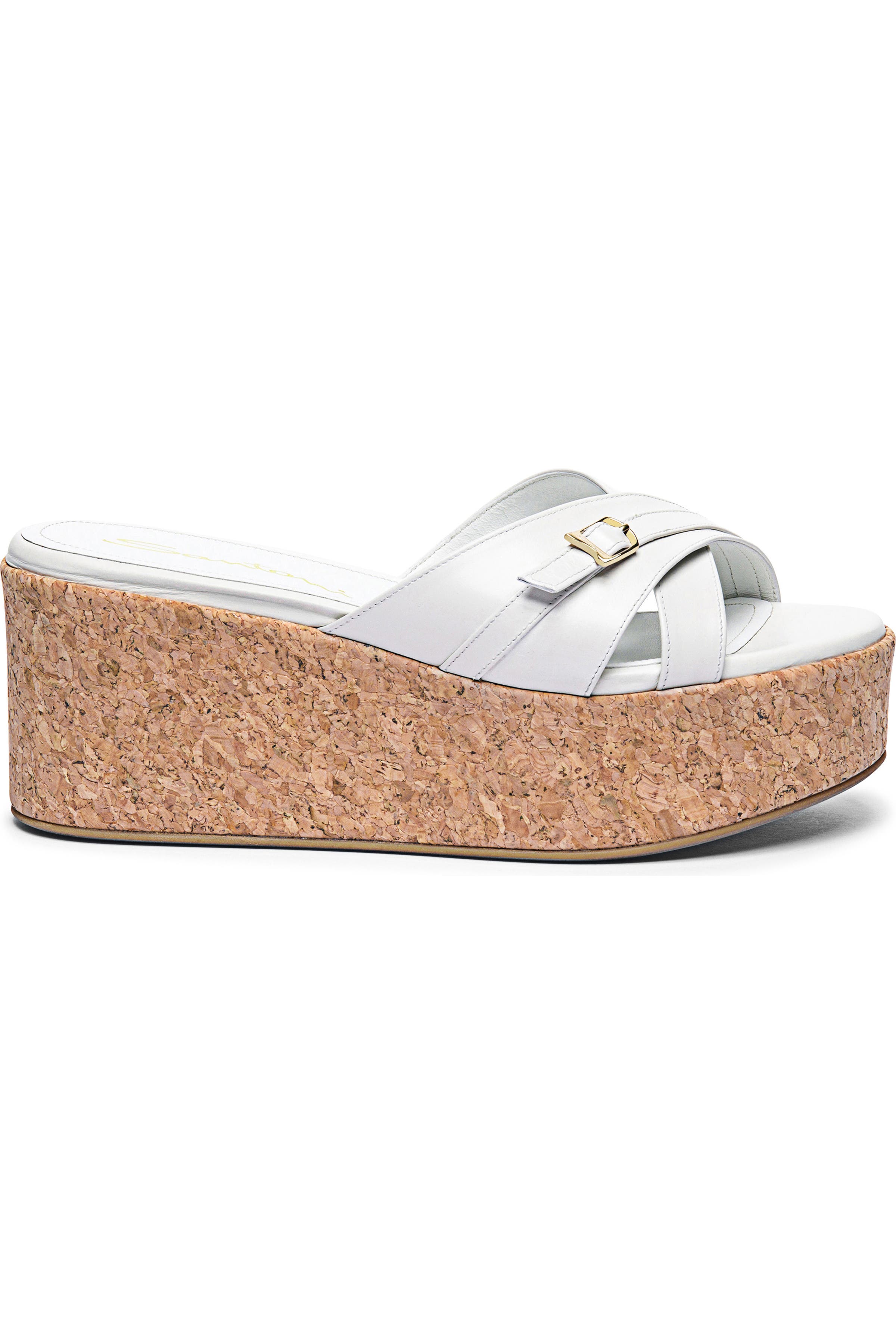 Santoni Women's white leather wedge, Alternate, color, White