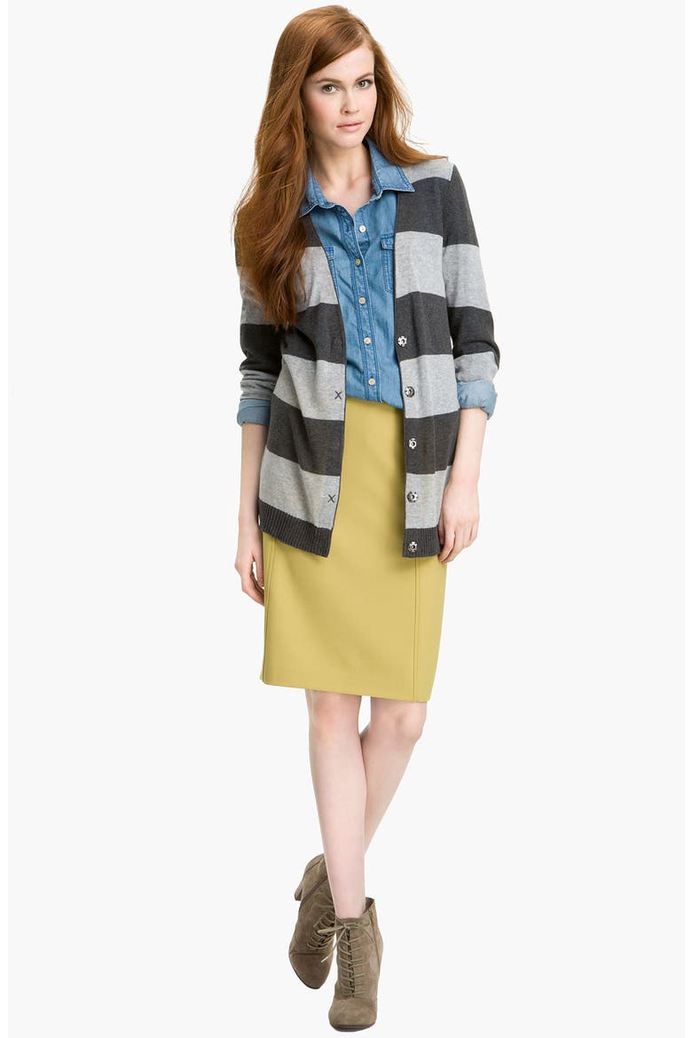 Boyfriend Fit Crosshatch Weave Shirt, Alternate, color, WASHED DENIM