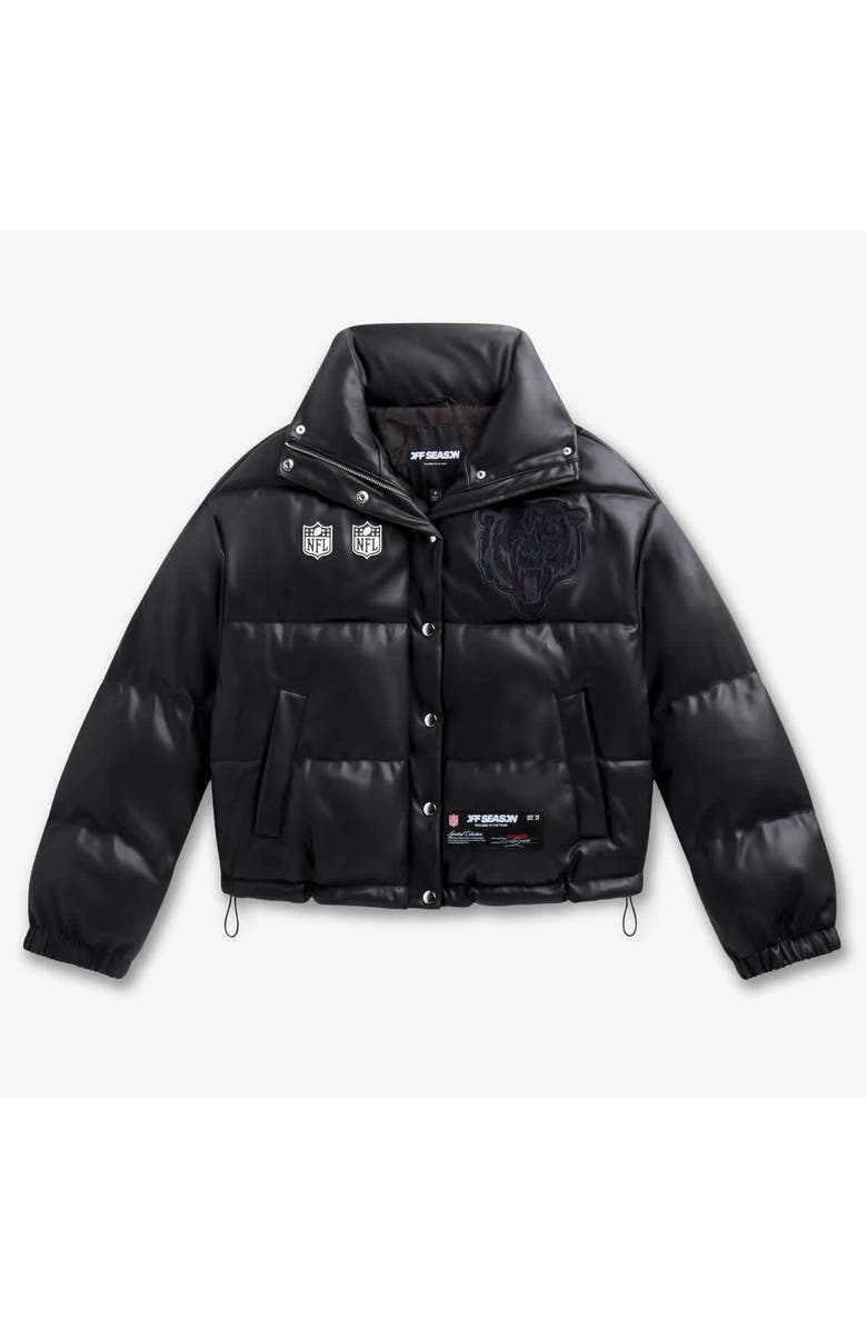Off Season Women's  Black Chicago Bears Faux Leather Puffer Jacket, Alternate, color, Black