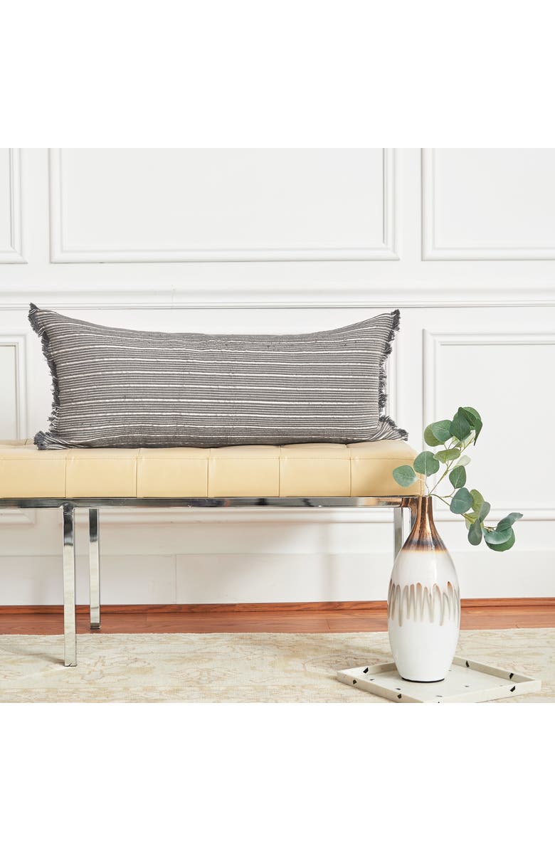 ELISABETH YORK Idora Hand-Woven Cotton Decorative Throw Pillow With Fringe Edges, Alternate, color, Grey