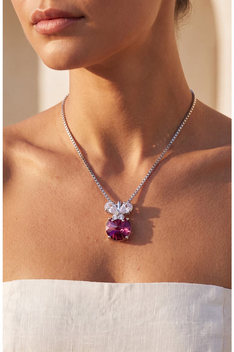 Amethyst Round Butterfly Accent Pendant Necklace, Alternate, color, Purple