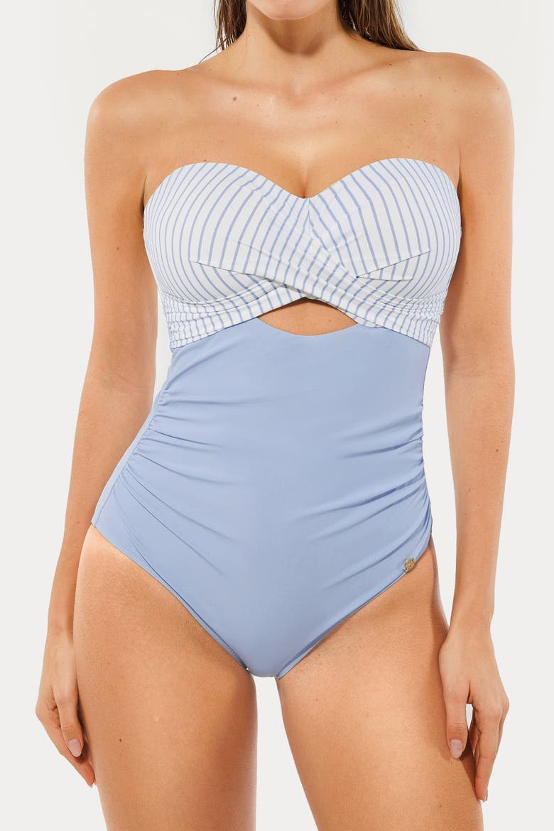 Twist Shirred Vacation & Pool Party Convertible One-Piece Swimsuit, Main, color, Nautical Blue