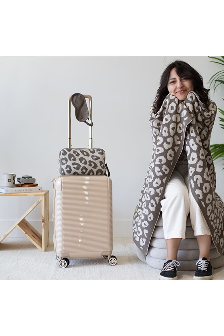Leopard Organic Cotton Travel Blanket and Eye Mask Set, Alternate, color, Brown