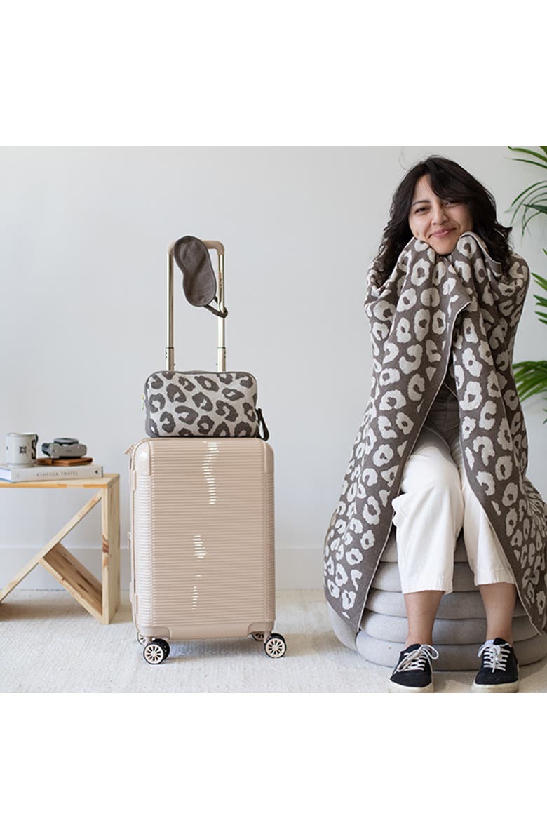 Pink Lemonade Leopard Organic Cotton Travel Blanket and Eye Mask Set, Alternate, color, Brown
