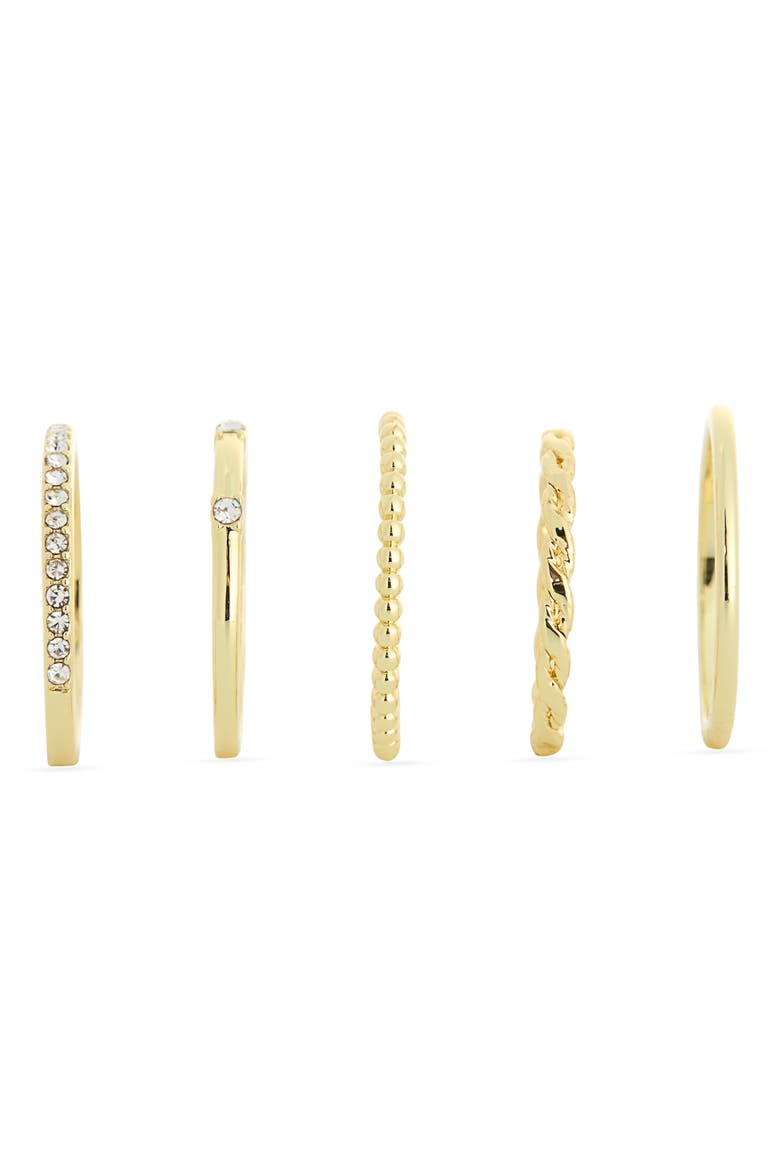 Set of 5 Cubic Zirconia Band Rings, Alternate, color, CLEAR/ GOLD