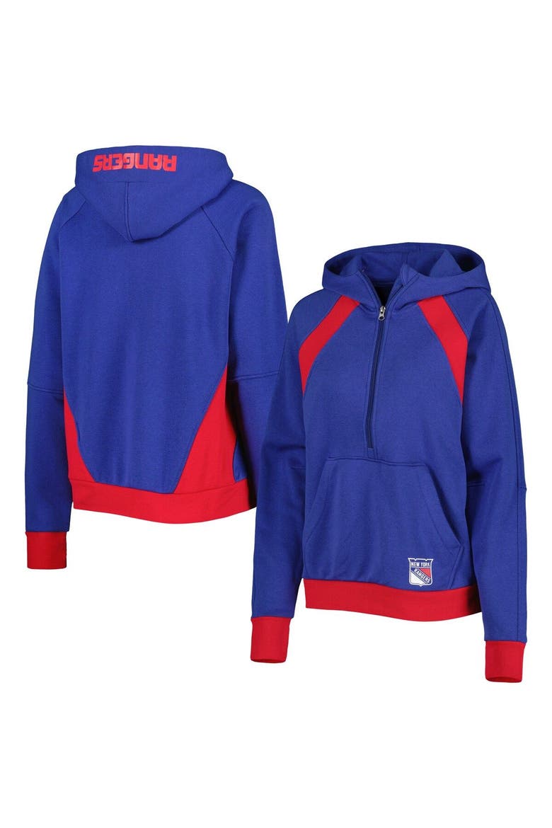 Women's Starter Blue New York Rangers Wishbone Half-Zip Hoodie, Main, color, Blue