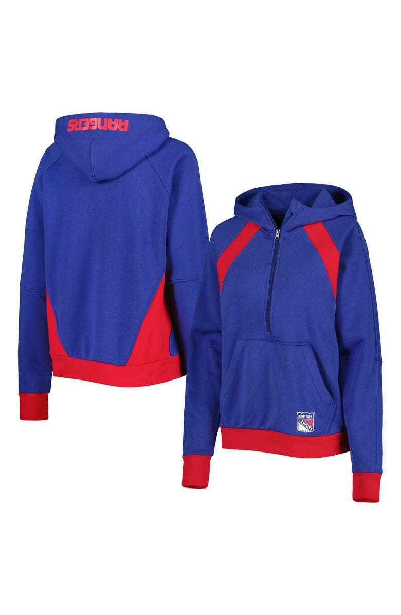 STARTER Women's Starter Blue New York Rangers Wishbone Half-Zip Hoodie, Main, color, Blue