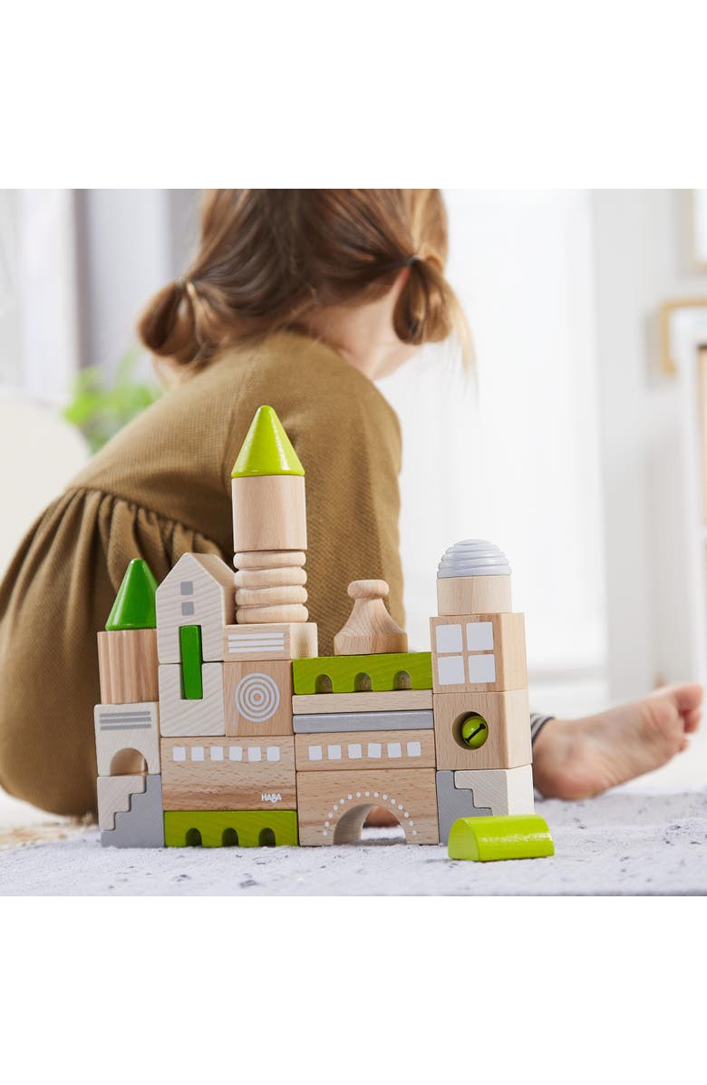 HABA Wooden Block Coburg Set - 28 Piece Building Block Set for Toddlers and Kids - Wooden Stacking Toys Made in Germany, For 18 Months and Up, Alternate, color, Green Multi