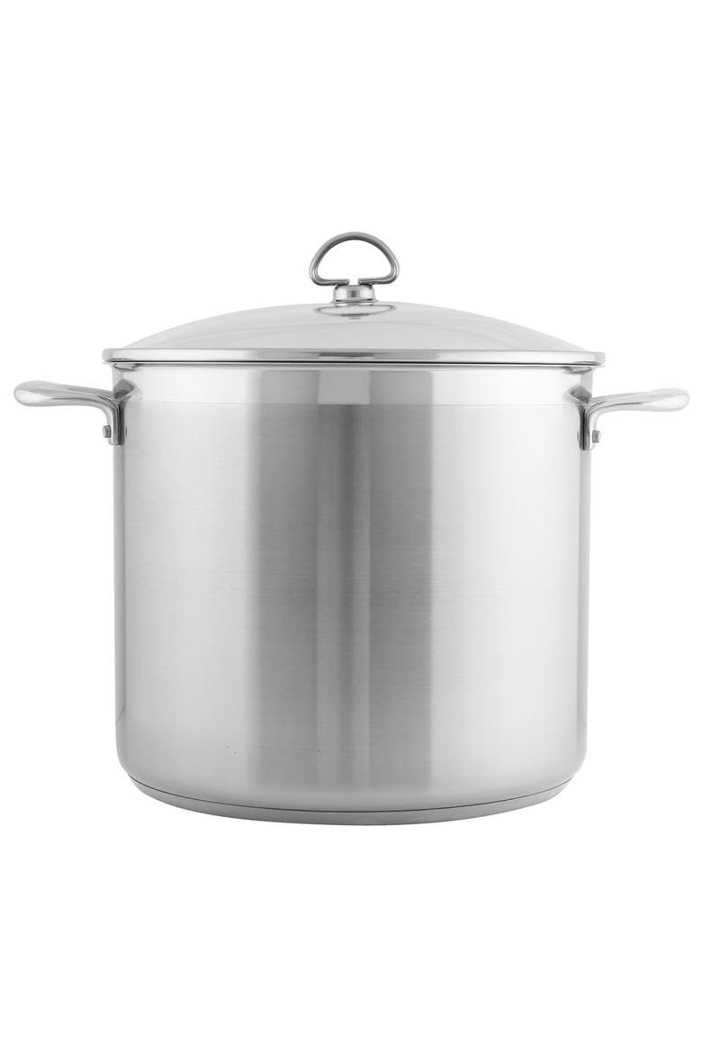 Induction 21 Steel 12 qt. Stock Pot w/ Glass Lid, Main, color, Silver