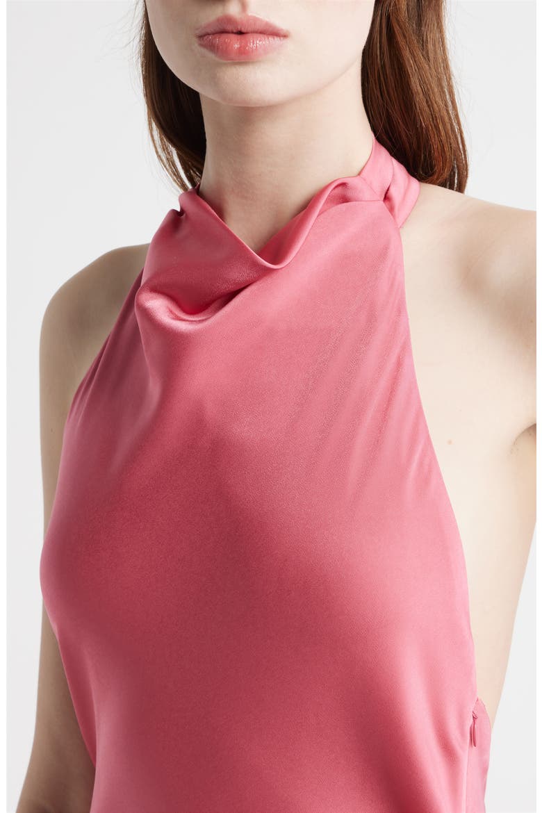 Sibella Cowl Halter Neck Satin Gown, Alternate, color, PUNCH