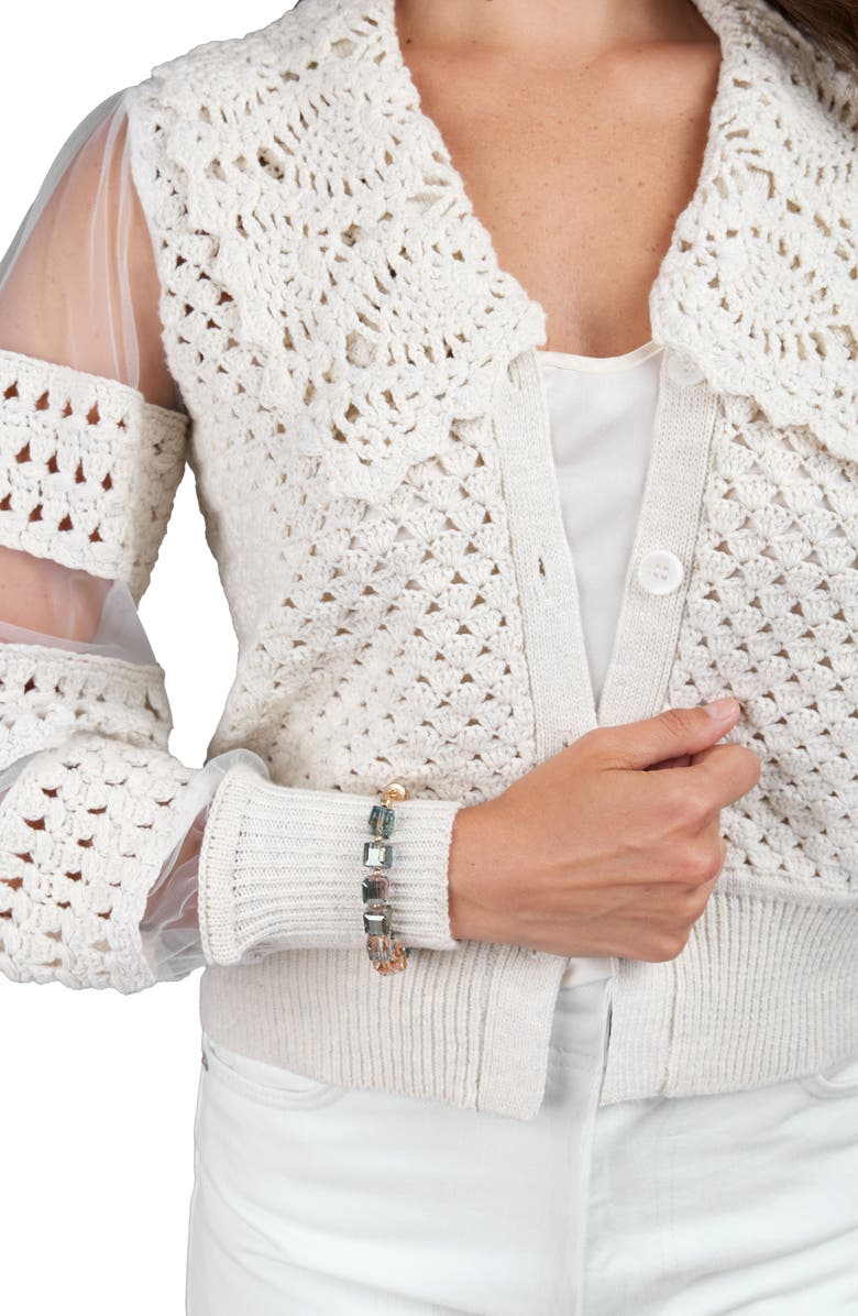 SAACHI CROCHET CARDIGAN, Alternate, color, Ivory