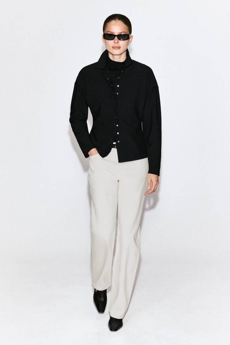 Waisted Crepe-Jersey Shirt, Alternate, color, BLACK