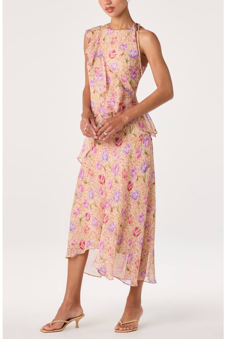 Angel Ruffle Midi Dress, Alternate, color, PEACH MULTI FLORAL