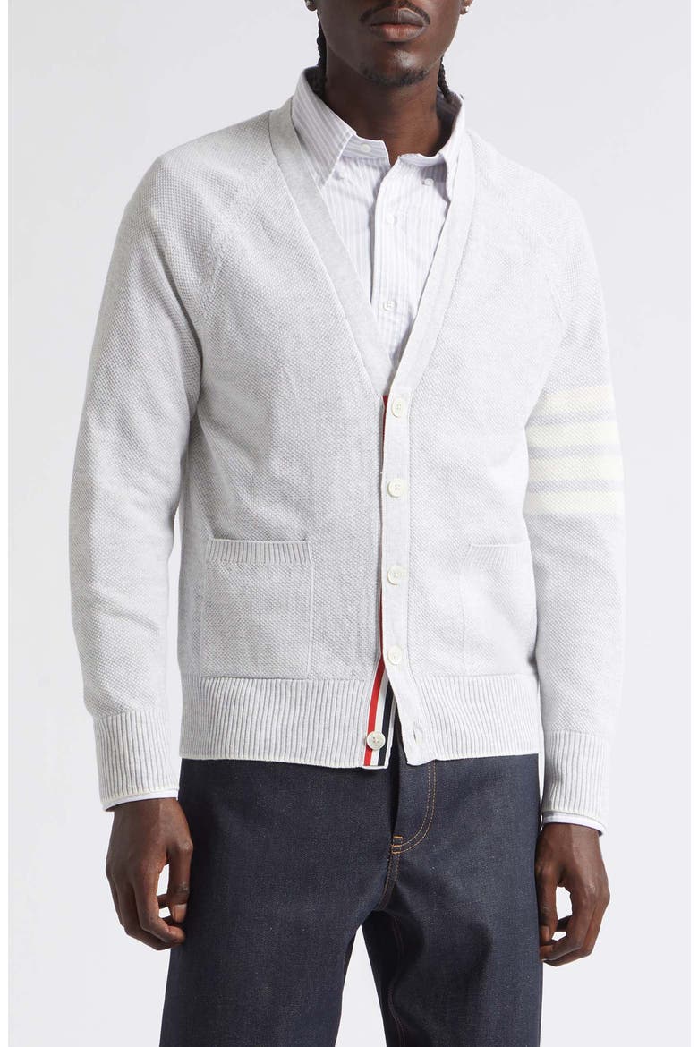 Relaxed Fit Crossover Tuck Stitch Linen & Cotton V-Neck Cardigan, Main, color, PALE GREY