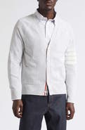 Thom Browne Relaxed Fit Crossover Tuck Stitch Linen & Cotton V-Neck Cardigan