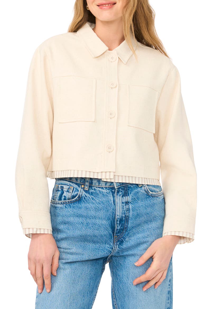 Crop Twill Shirt Jacket, Alternate, color, NATURAL BEIGE