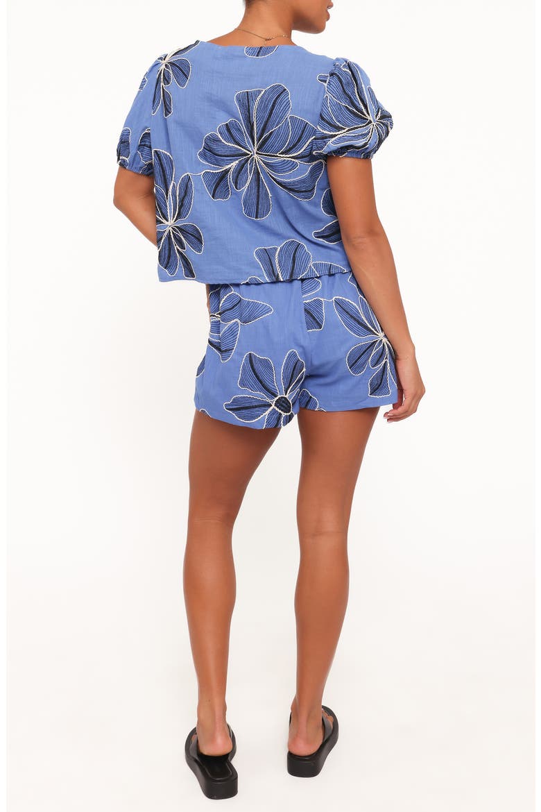 Asta Puff Sleeve Tie Front Top & Shorts Set, Alternate, color, BLUE FLORAL