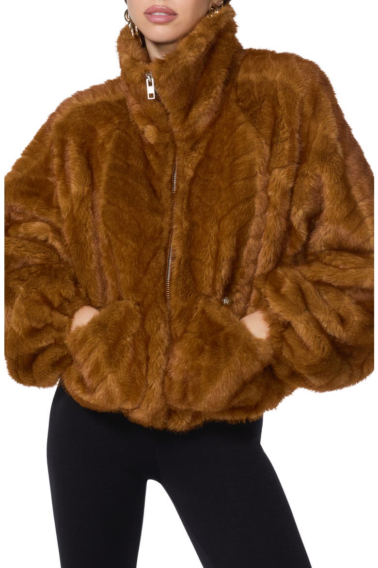 Balloon Faux Fur Bomber Jacket, Alternate, color, GOLD CHEVRON