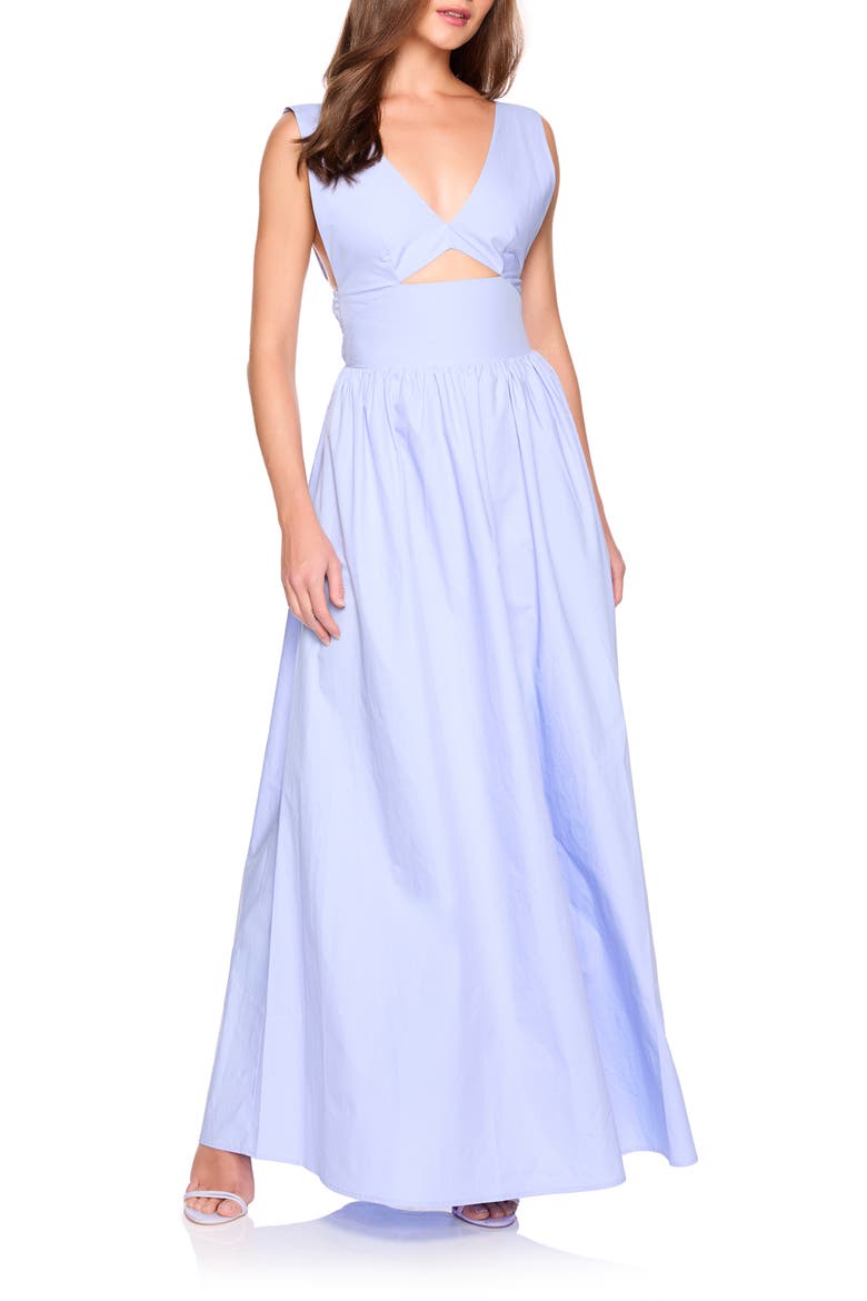 Cutout Detail Cotton Poplin Maxi Dress, Main, color, FROSTY