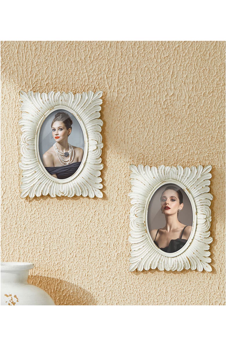 Glitzhome Set of 2 White Ornate Resin Tabletop Picture Frames-4x6, Alternate, color, White