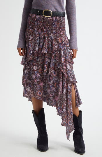 スカート Marant Etoile Brigitte Viscose Skirt MARANT ÉTOILE Brigitte asymmetric tiered ruffled printed