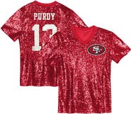 Outerstuff Girls Youth Brock Purdy Scarlet San Francisco 49ers Sequin V-Neck Fashion Jersey