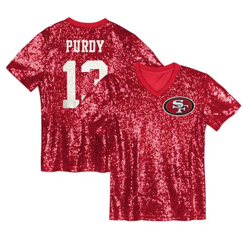 Outerstuff Kids'  Girls Youth Brock Purdy Scarlet San Francisco 49ers Sequin V-neck Fashion Jersey