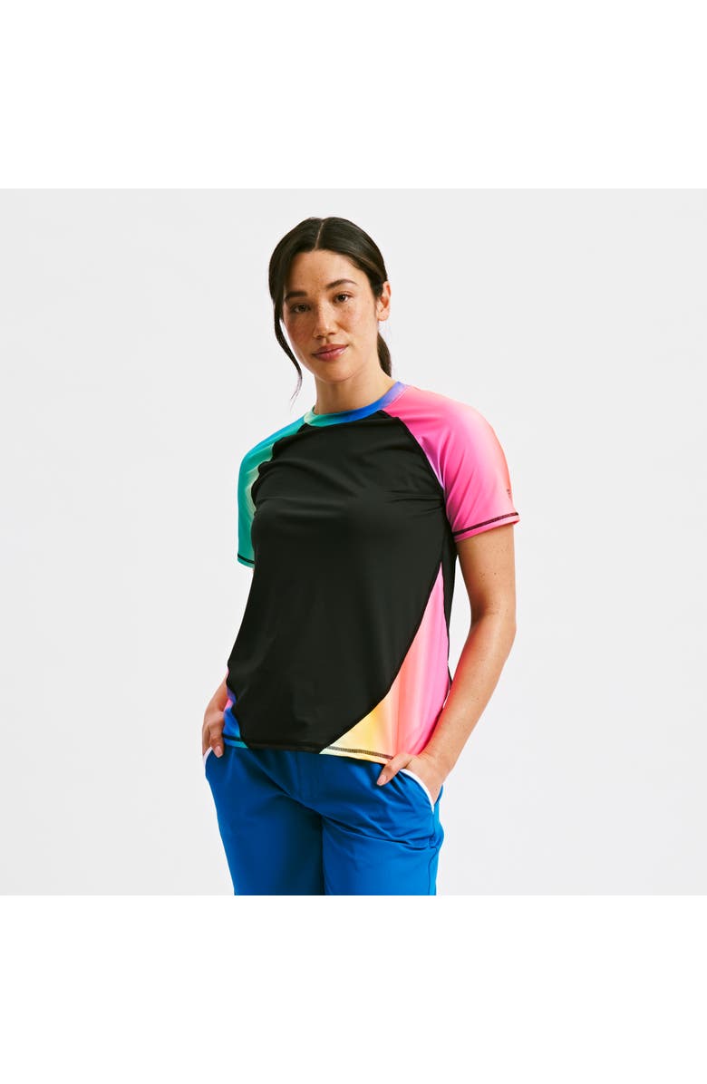 TomboyX Short Sleeve Sun Rashguard Top, Main, color, Melting Rainbow