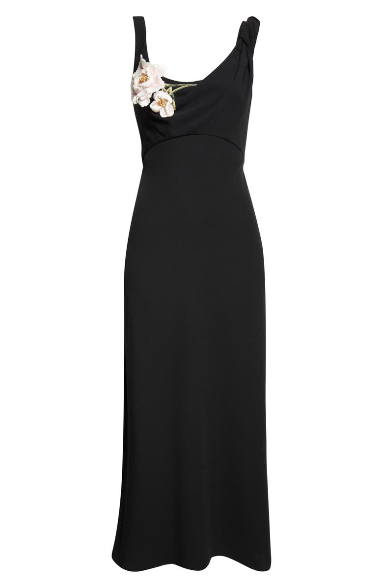 Lela Rose Floral Appliqué Knit Midi Cocktail Dress, Alternate, color, Black