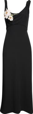 Lela Rose Floral Appliqué Knit Midi Cocktail Dress
