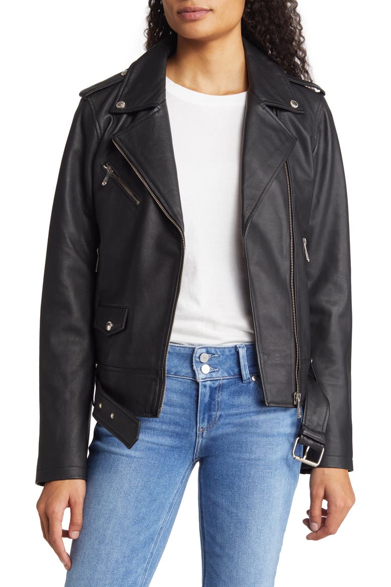 Belted Moto Jacket, Main, color, BLACK